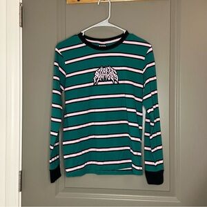 Alt skater Striped Long Sleeve Shirt - Green and Pink unisex